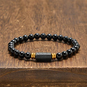 Buddha Stones Black Obsidian Black Tourmaline Protection Minimalist Round Bead Bracelet