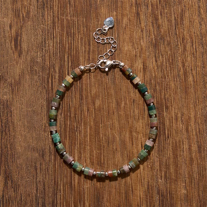 Buddha Stones Amethyst Tiger's Eye Rose Quartz Blue Spot Jasper Black Obsidian Calm Flat Bead Bracelet