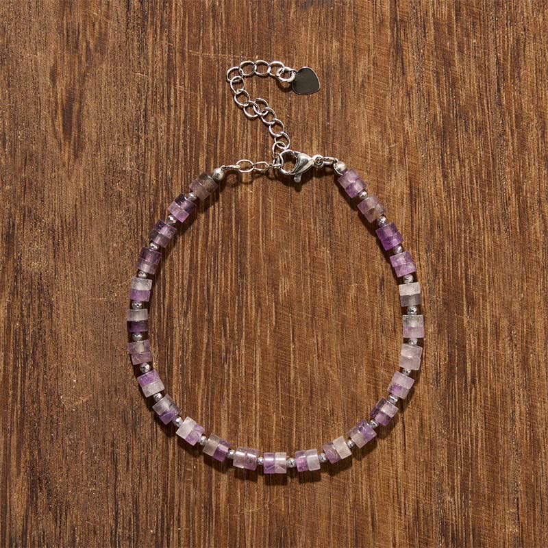 Buddha Stones Amethyst Tiger's Eye Rose Quartz Blue Spot Jasper Black Obsidian Calm Flat Bead Bracelet