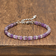Buddha Stones Amethyst Tiger's Eye Rose Quartz Blue Spot Jasper Black Obsidian Calm Flat Bead Bracelet