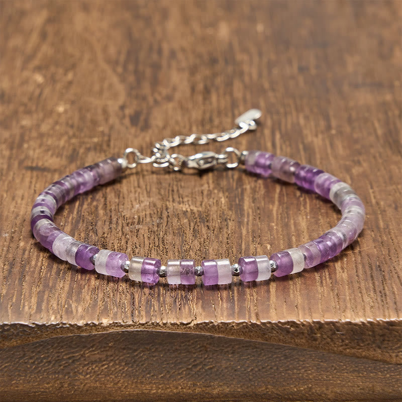 Buddha Stones Amethyst Tiger's Eye Rose Quartz Blue Spot Jasper Black Obsidian Calm Flat Bead Bracelet
