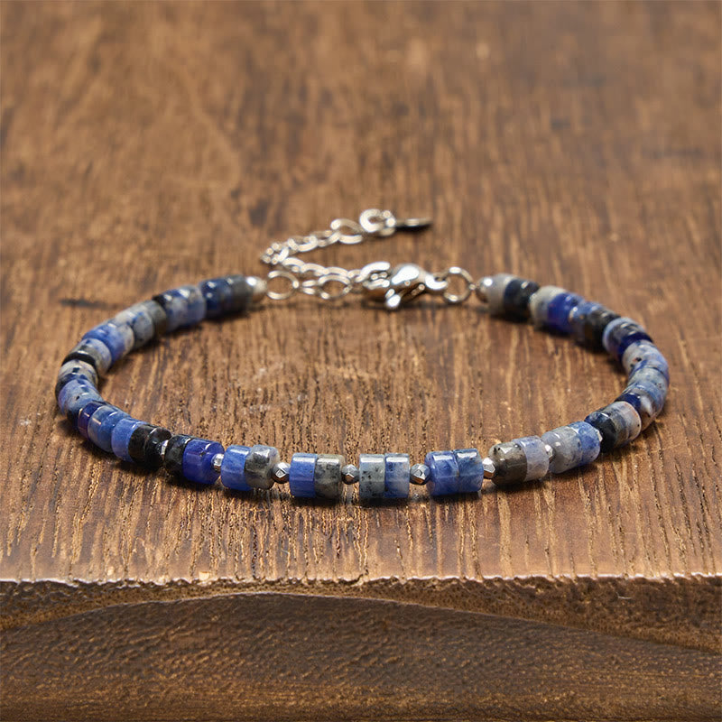 Buddha Stones Amethyst Tiger's Eye Rose Quartz Blue Spot Jasper Black Obsidian Calm Flat Bead Bracelet