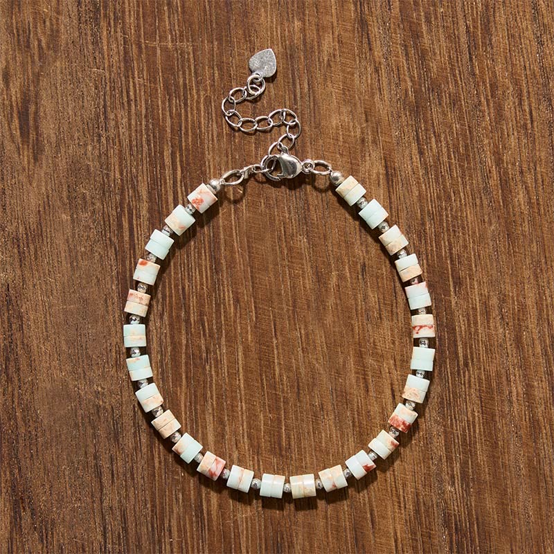 Buddha Stones Amethyst Tiger's Eye Rose Quartz Blue Spot Jasper Black Obsidian Calm Flat Bead Bracelet
