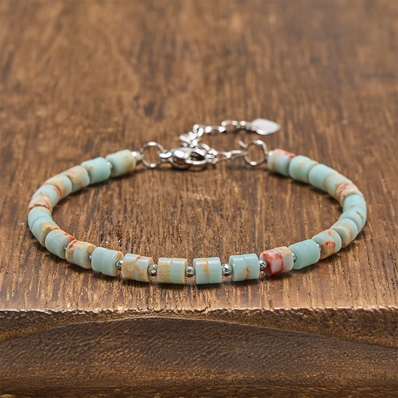 Buddha Stones Amethyst Tiger's Eye Rose Quartz Blue Spot Jasper Black Obsidian Calm Flat Bead Bracelet