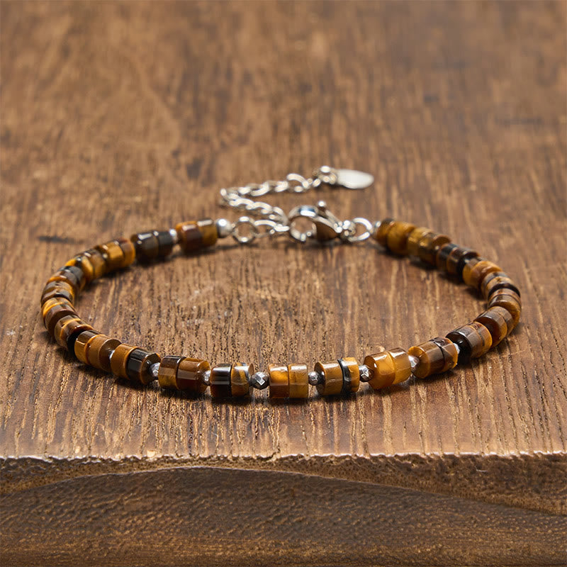 Buddha Stones Amethyst Tiger's Eye Rose Quartz Blue Spot Jasper Black Obsidian Calm Flat Bead Bracelet