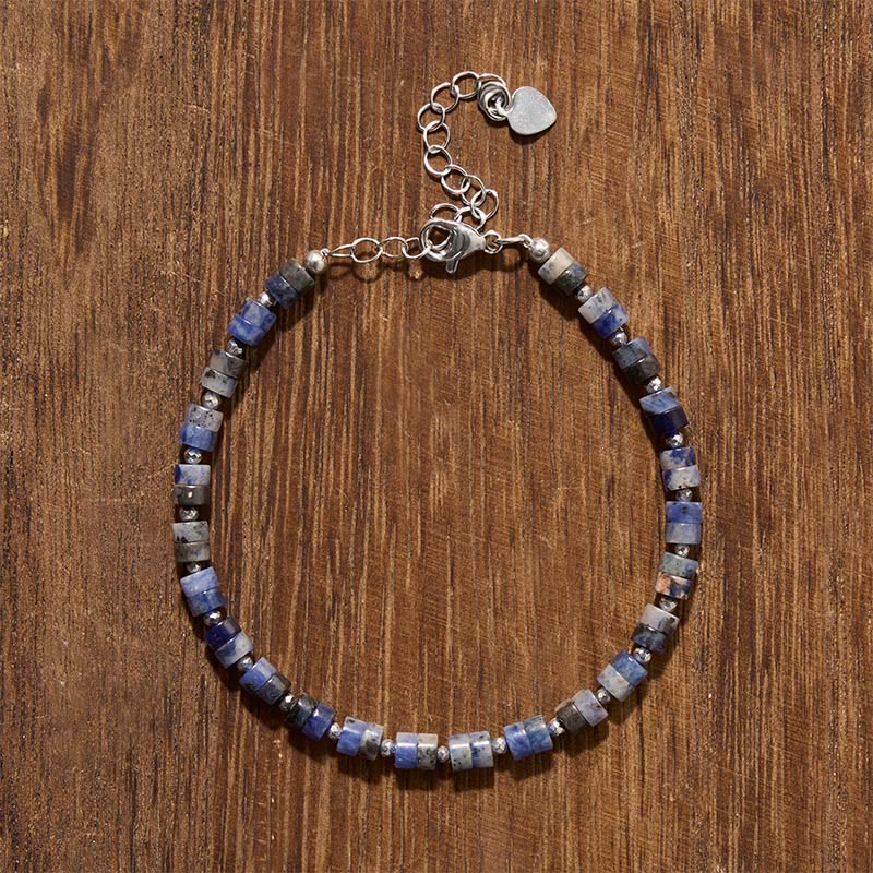 Buddha Stones Amethyst Tiger's Eye Rose Quartz Blue Spot Jasper Black Obsidian Calm Flat Bead Bracelet