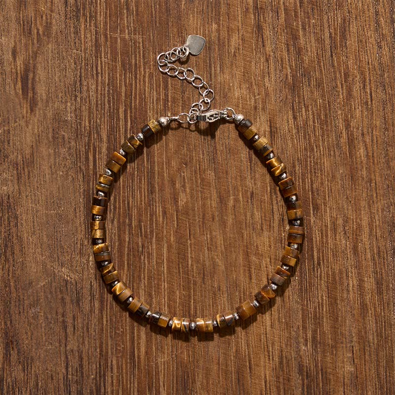 Buddha Stones Amethyst Tiger's Eye Rose Quartz Blue Spot Jasper Black Obsidian Calm Flat Bead Bracelet