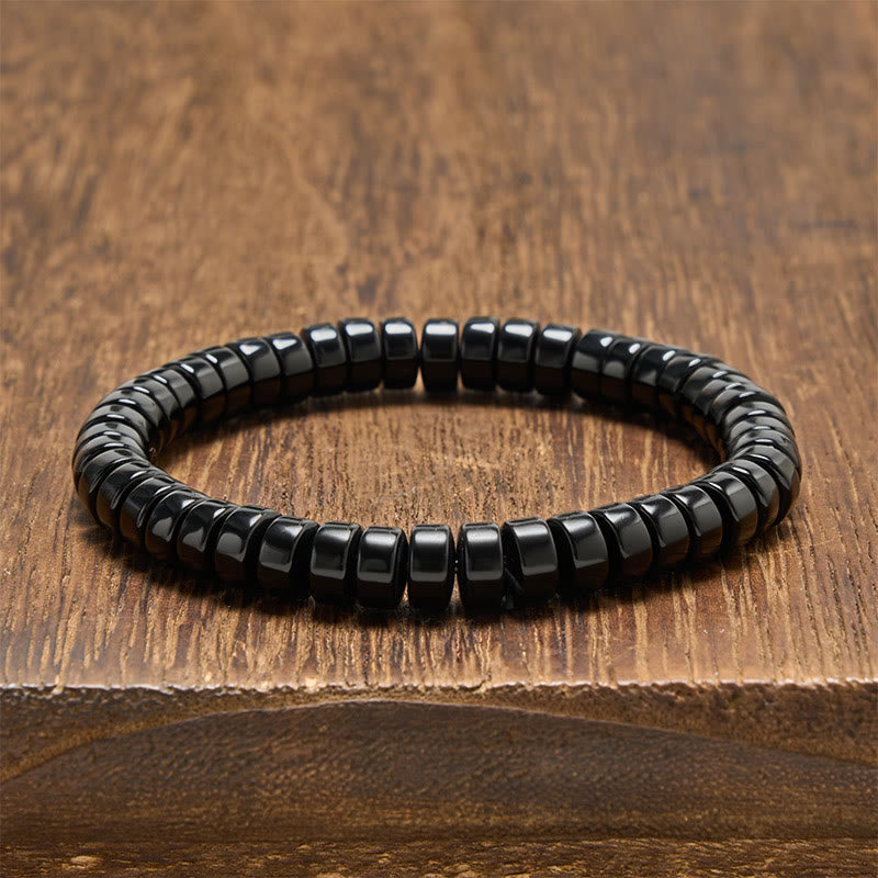 Buddha Stones Natural Black Obsidian Faceted Straight Cut Beaded Strength Bracelet