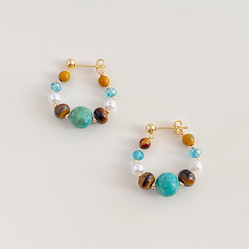 EverestArtStudios Turquoise Tiger Eye Pearl Handmade Protection Earrings