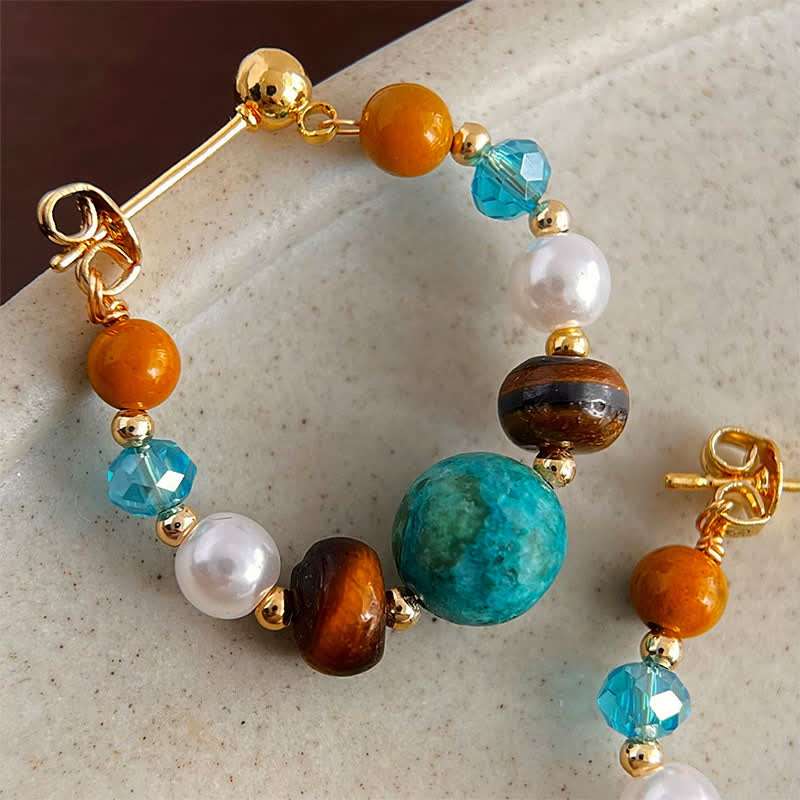 EverestArtStudios Turquoise Tiger Eye Pearl Handmade Protection Earrings