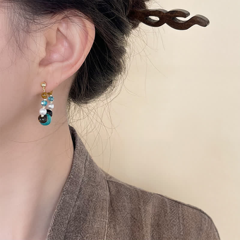 EverestArtStudios Turquoise Tiger Eye Pearl Handmade Protection Earrings