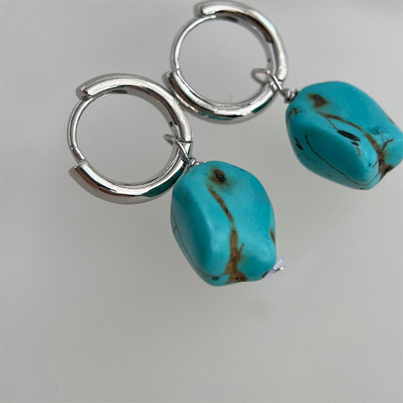 EverestArtStudios Handmade Synthetic Turquoise Protection Tibetan Hoop Earrings