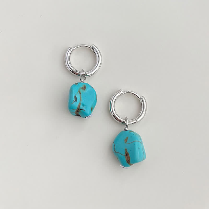 EverestArtStudios Handmade Synthetic Turquoise Protection Tibetan Hoop Earrings
