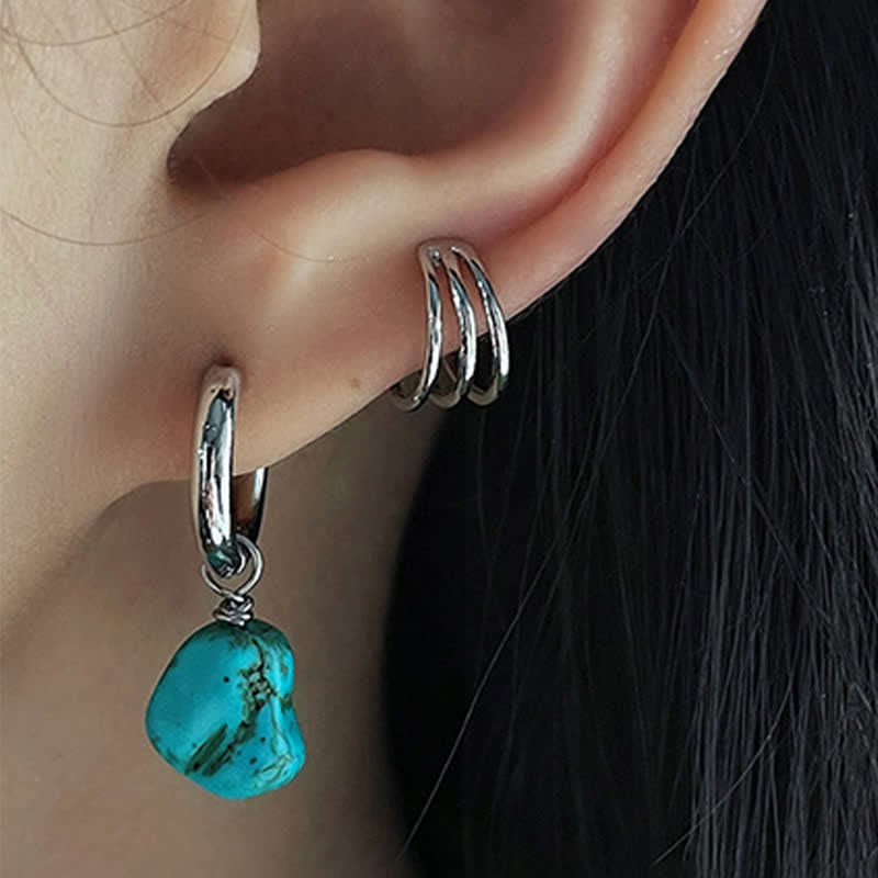 EverestArtStudios Handmade Synthetic Turquoise Protection Tibetan Hoop Earrings