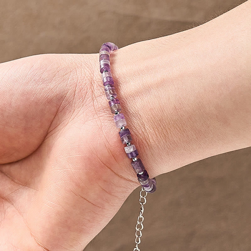 Buddha Stones Amethyst Tiger's Eye Rose Quartz Blue Spot Jasper Black Obsidian Calm Flat Bead Bracelet