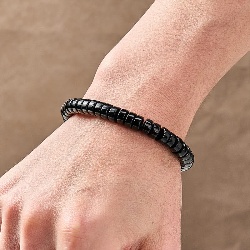 Buddha Stones Natural Black Obsidian Faceted Straight Cut Beaded Strength Bracelet