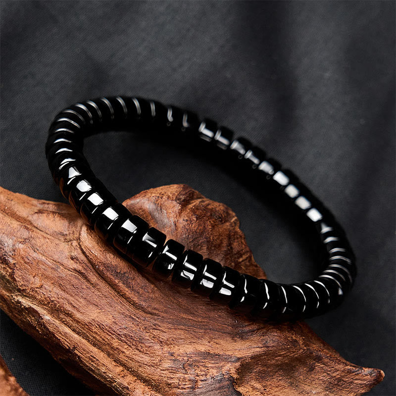 Buddha Stones Natural Black Obsidian Faceted Straight Cut Beaded Strength Bracelet