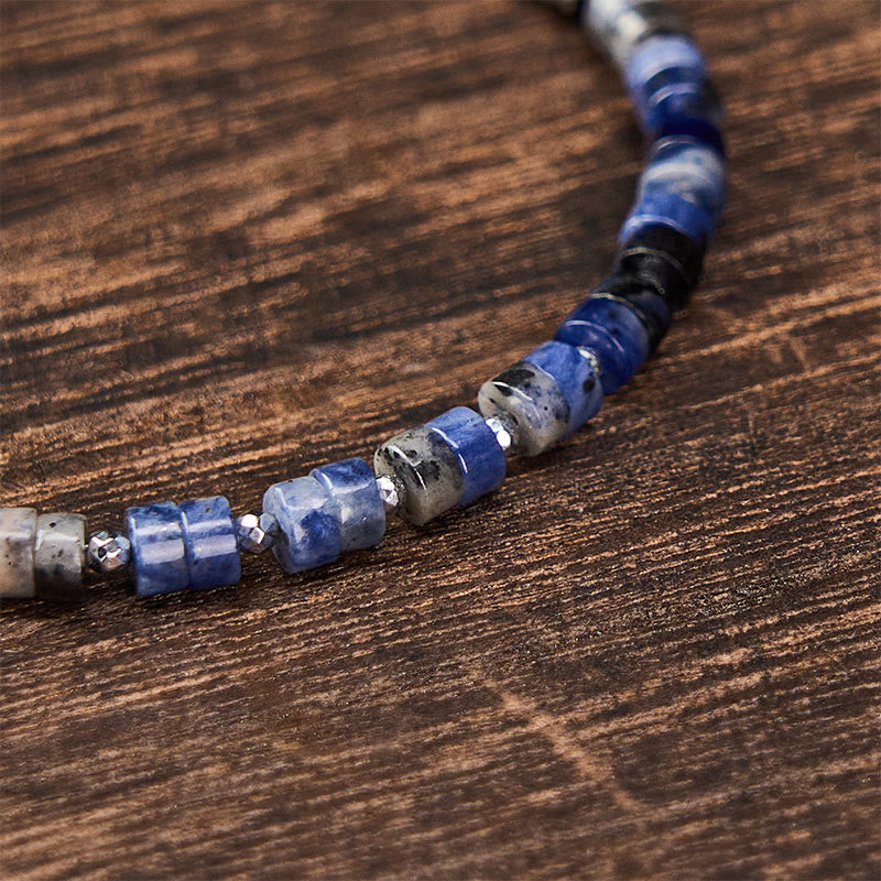 Buddha Stones Amethyst Tiger's Eye Rose Quartz Blue Spot Jasper Black Obsidian Calm Flat Bead Bracelet