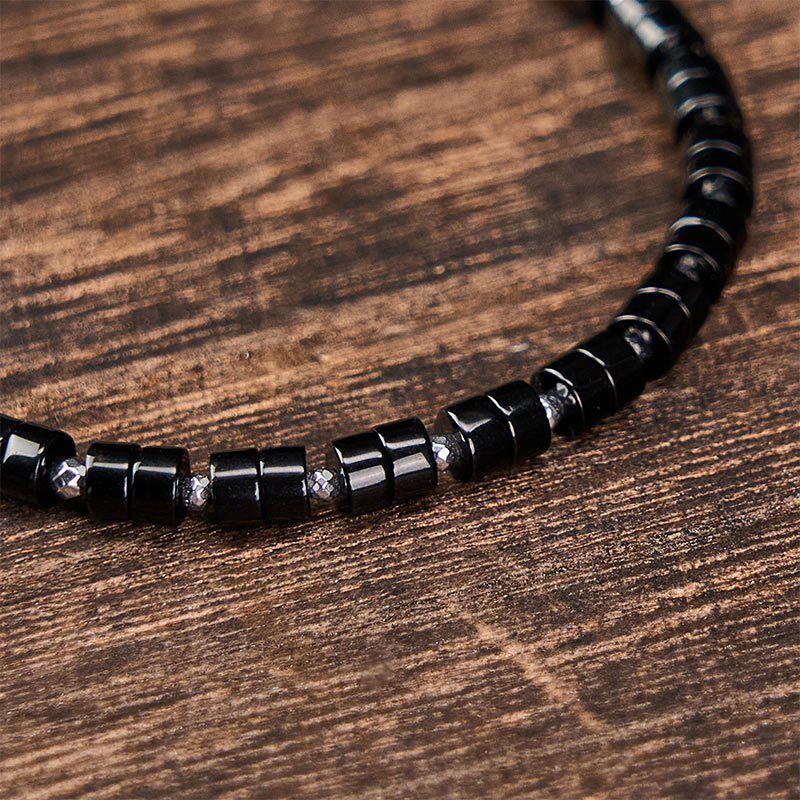 Buddha Stones Amethyst Tiger's Eye Rose Quartz Blue Spot Jasper Black Obsidian Calm Flat Bead Bracelet
