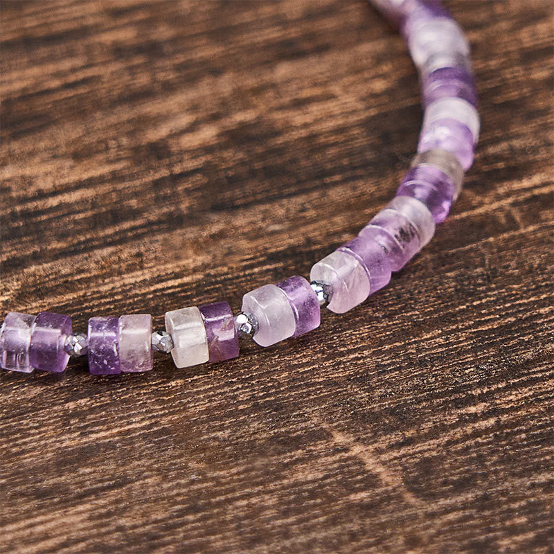 Buddha Stones Amethyst Tiger's Eye Rose Quartz Blue Spot Jasper Black Obsidian Calm Flat Bead Bracelet