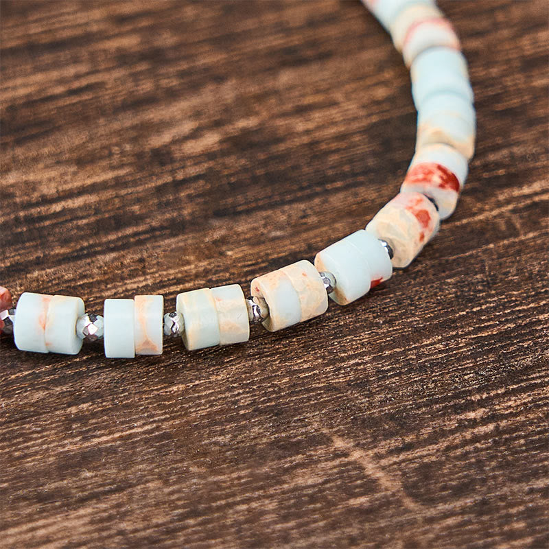 Buddha Stones Amethyst Tiger's Eye Rose Quartz Blue Spot Jasper Black Obsidian Calm Flat Bead Bracelet