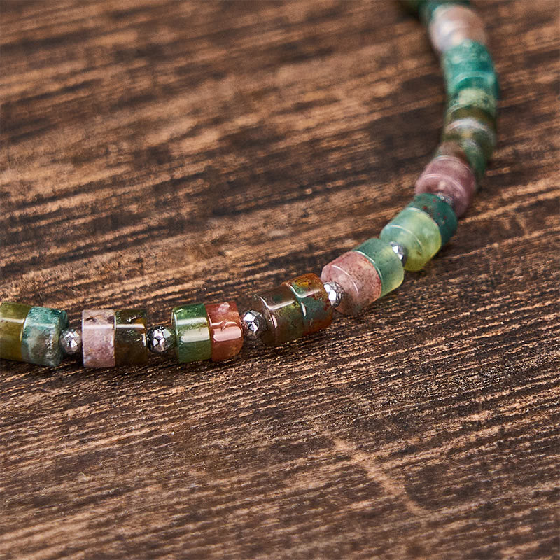 Buddha Stones Amethyst Tiger's Eye Rose Quartz Blue Spot Jasper Black Obsidian Calm Flat Bead Bracelet