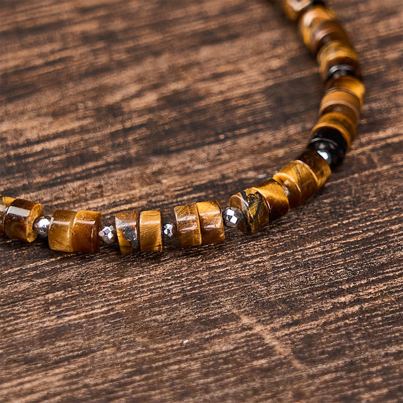 Buddha Stones Amethyst Tiger's Eye Rose Quartz Blue Spot Jasper Black Obsidian Calm Flat Bead Bracelet