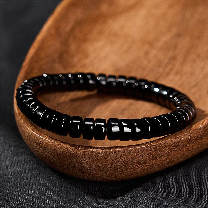 Buddha Stones Natural Black Obsidian Faceted Straight Cut Beaded Strength Bracelet