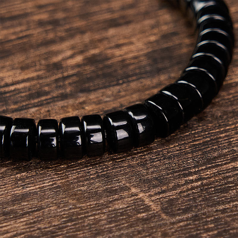 Buddha Stones Natural Black Obsidian Faceted Straight Cut Beaded Strength Bracelet