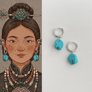EverestArtStudios Handmade Synthetic Turquoise Protection Tibetan Hoop Earrings