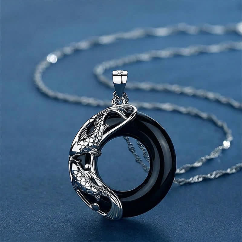 Buddha Stones Natural White Jade Koi Lucky Necklace