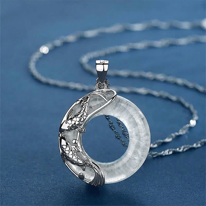 Buddha Stones Natural White Jade Koi Lucky Necklace