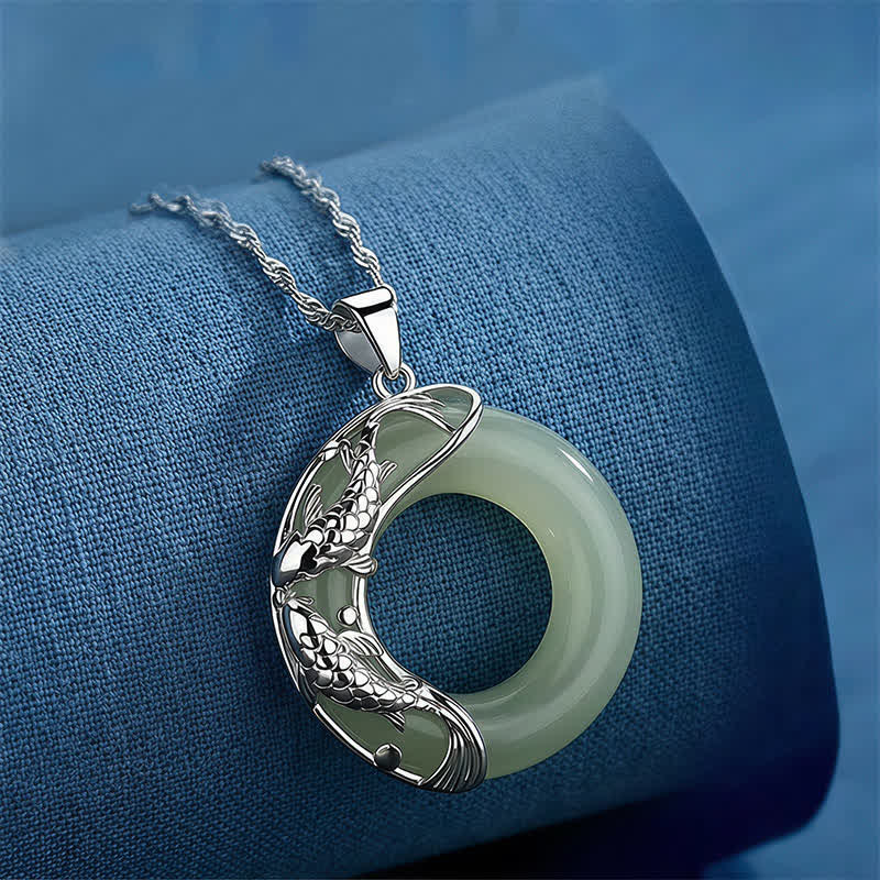 Buddha Stones Natural White Jade Koi Lucky Necklace