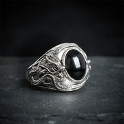 Buddha Stones Black Obsidian Dragon Purification Open Ring