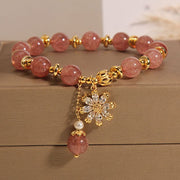 Buddha Stones Strawberry Quartz Pearl Daisy Love Bracelet