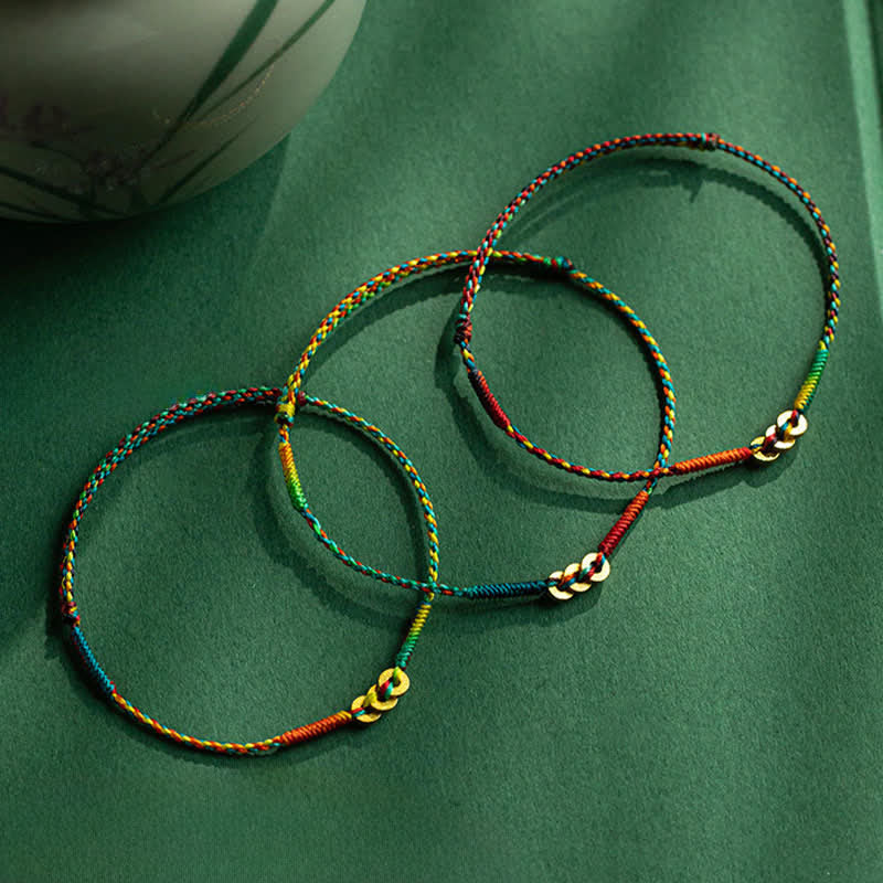 Buddha Stones Copper Coins Hand-Woven Red Multicolor String Luck Bracelet