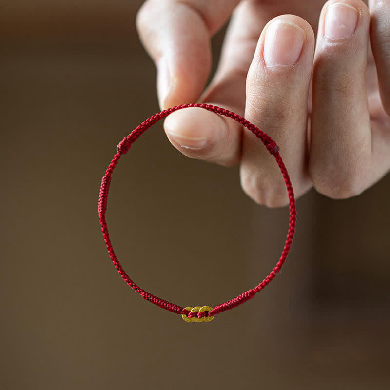 Buddha Stones Copper Coins Hand-Woven Red Multicolor String Luck Bracelet