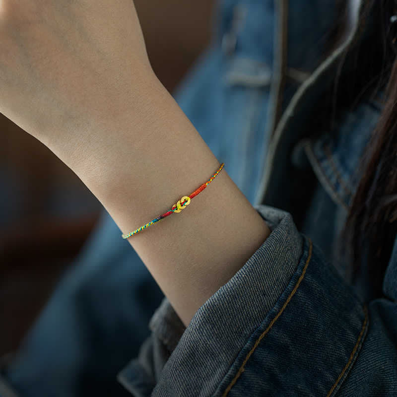 Buddha Stones Copper Coins Hand-Woven Red Multicolor String Luck Bracelet