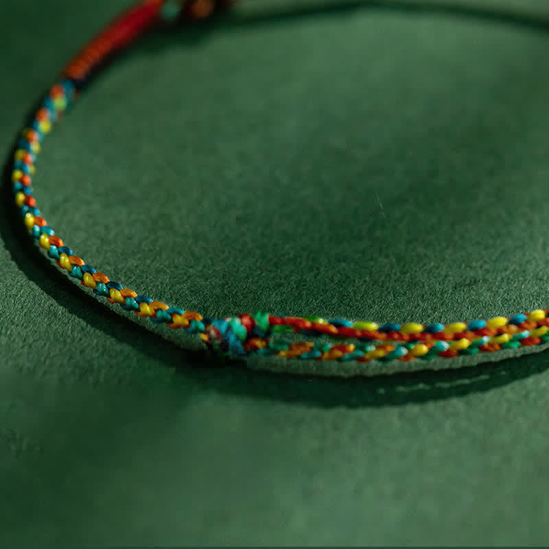 Buddha Stones Copper Coins Hand-Woven Red Multicolor String Luck Bracelet