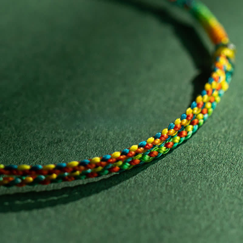 Buddha Stones Copper Coins Hand-Woven Red Multicolor String Luck Bracelet
