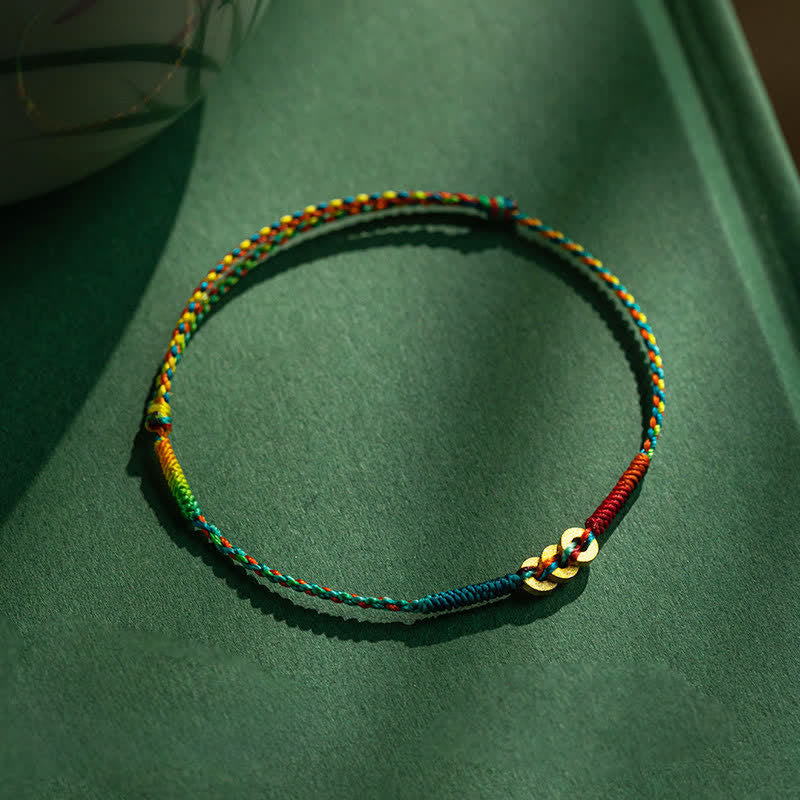 Buddha Stones Copper Coins Hand-Woven Red Multicolor String Luck Bracelet