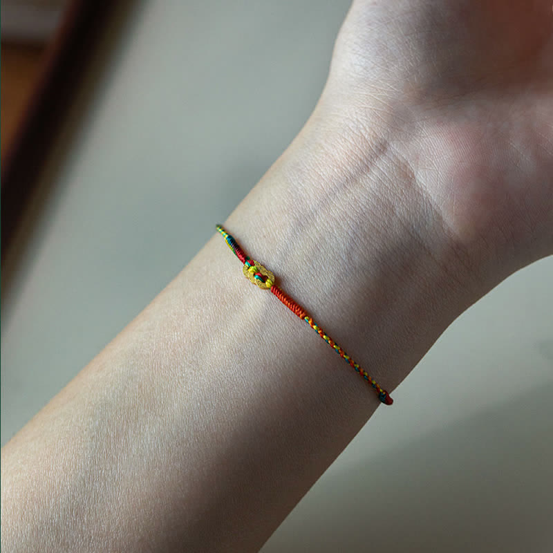 Buddha Stones Copper Coins Hand-Woven Red Multicolor String Luck Bracelet