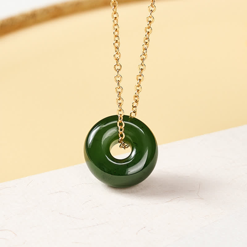 EverestArtstudios Natural Cyan Jade Peace Buckle Abundance Pendant Copper 925 Sterling Silver Chain Necklace