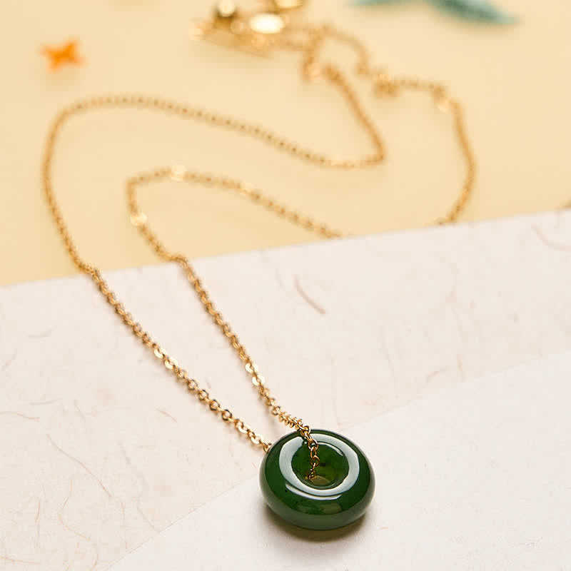 EverestArtstudios Natural Cyan Jade Peace Buckle Abundance Pendant Copper 925 Sterling Silver Chain Necklace