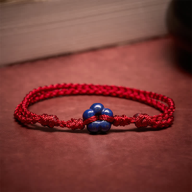 Buddha Stones Hand-Woven Flower Lapis Lazuli Red String Luck Bracelet