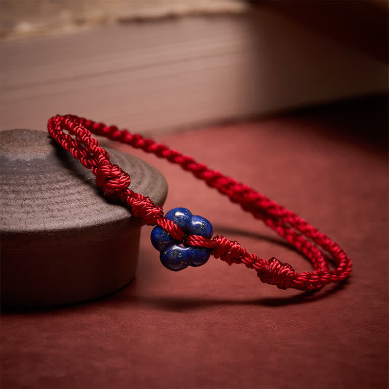 Buddha Stones Hand-Woven Flower Lapis Lazuli Red String Luck Bracelet