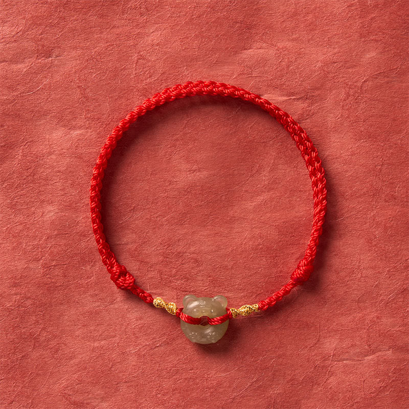 EverestArtstudios Jade Tiger-head Peace Buckle Red String Prosperity Bracelet