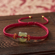 Buddha Stones Jade Tiger Head Design Peace Buckle Grounding Red String Braided Bracelet