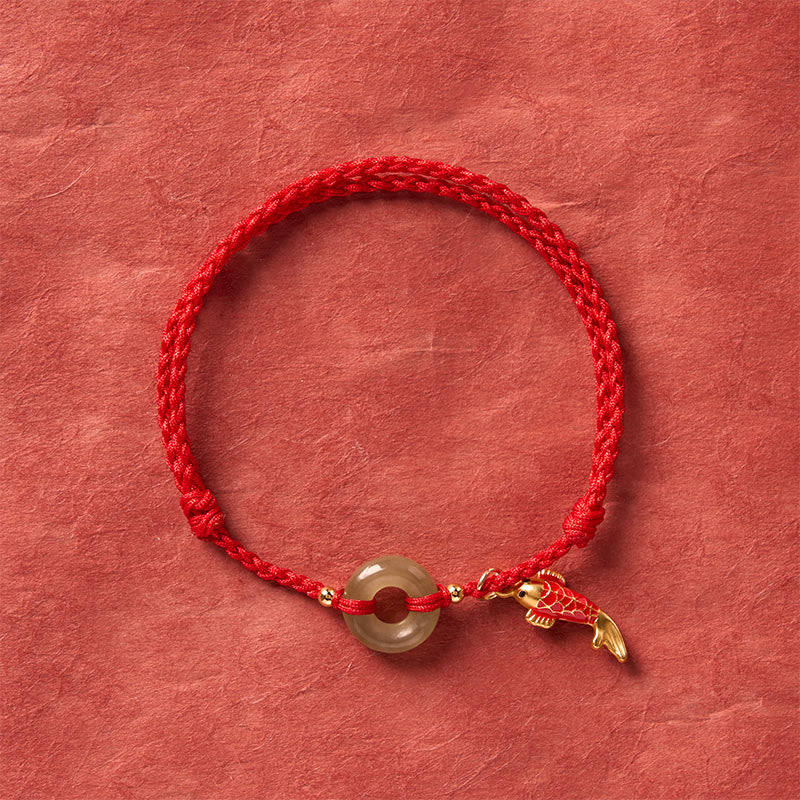 Buddha Stones Koi Fish Charm Peace Buckle Jade Red String Protection Bracelet
