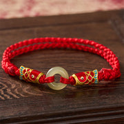 Buddha Stones Hetian Jade Peace Buckle Double Koi Fish Red String Prosperity Bracelet